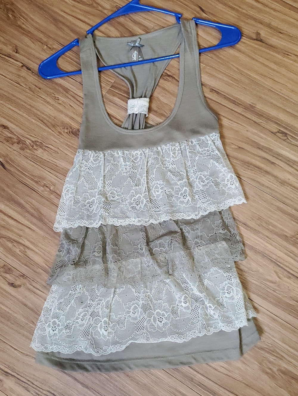 Olive Lace Tiered Racerback Tank Top -  Women